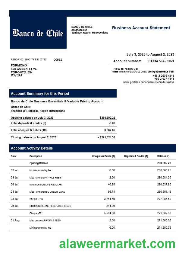 Banco de Chile organization statement Word and PDF template